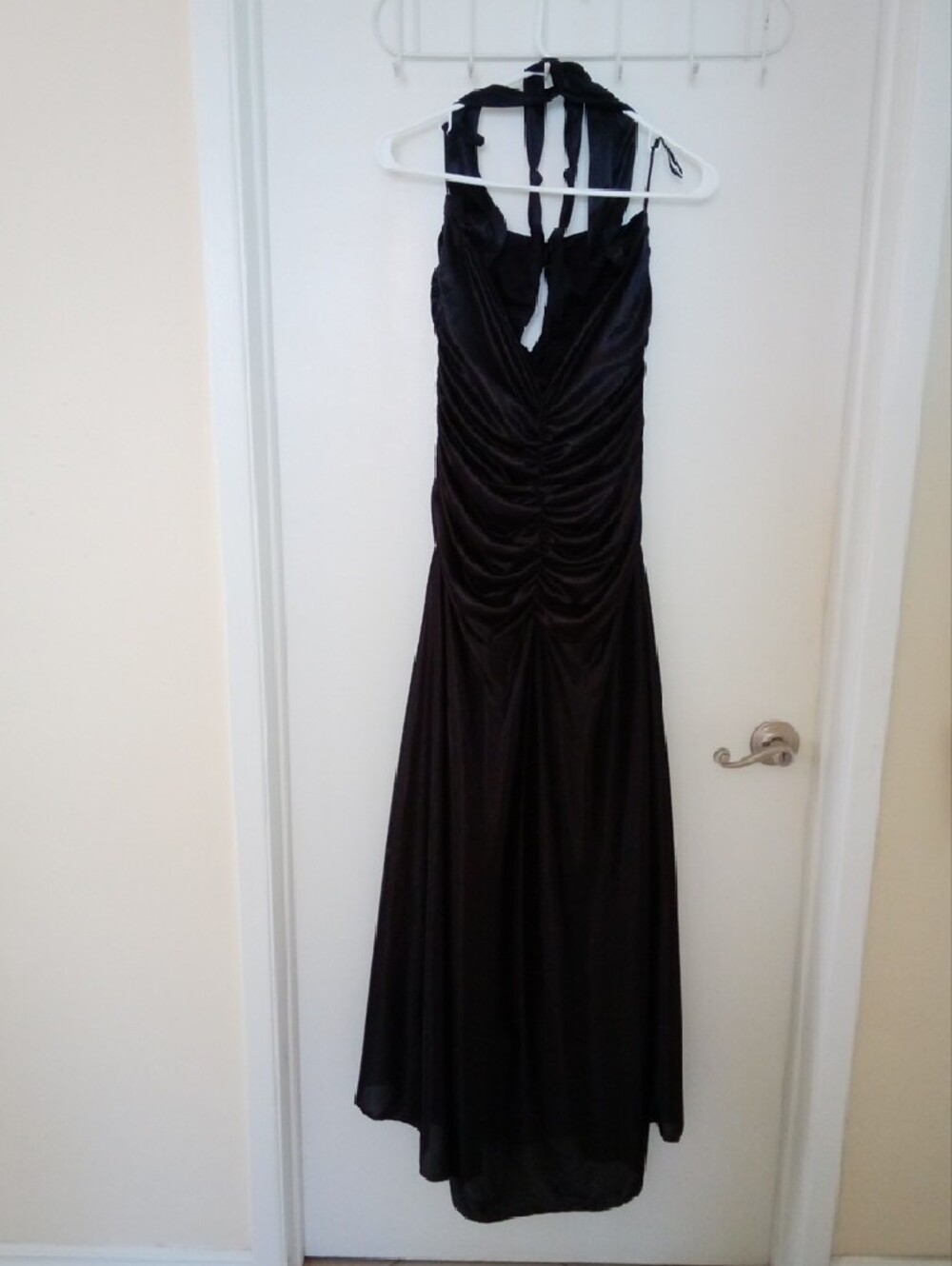 REBECCA Black Halter Ruched Evening Gown - Picture 2 of 4